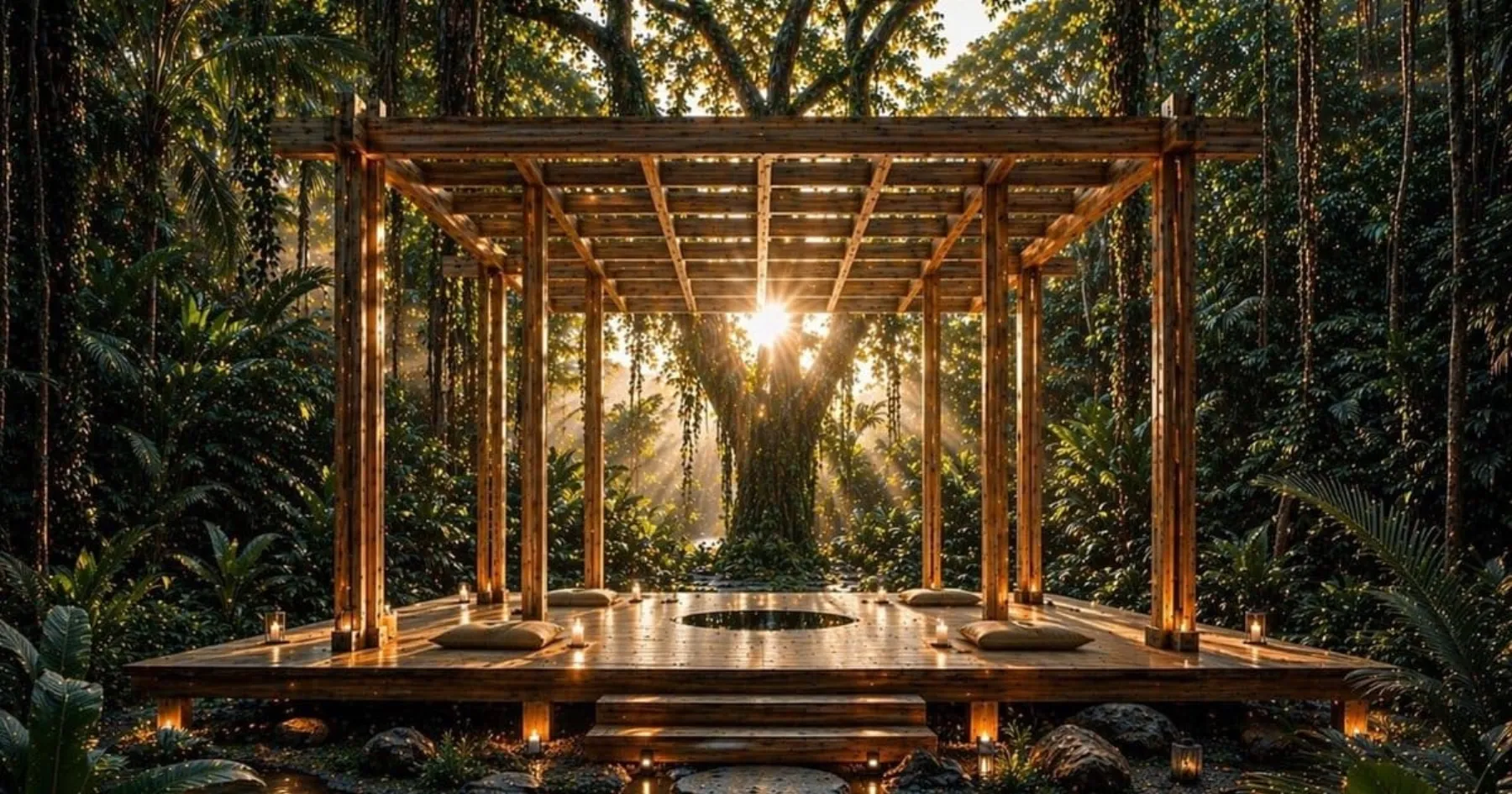 Pabellón de madera de Joy Tree entre la selva de Akumal